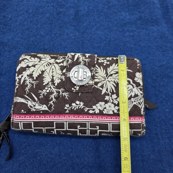 Vera Bradley Wallet Imperial Toile Brown Pink Floral Turnlock Zip Around Retired - Picture 8 of 10